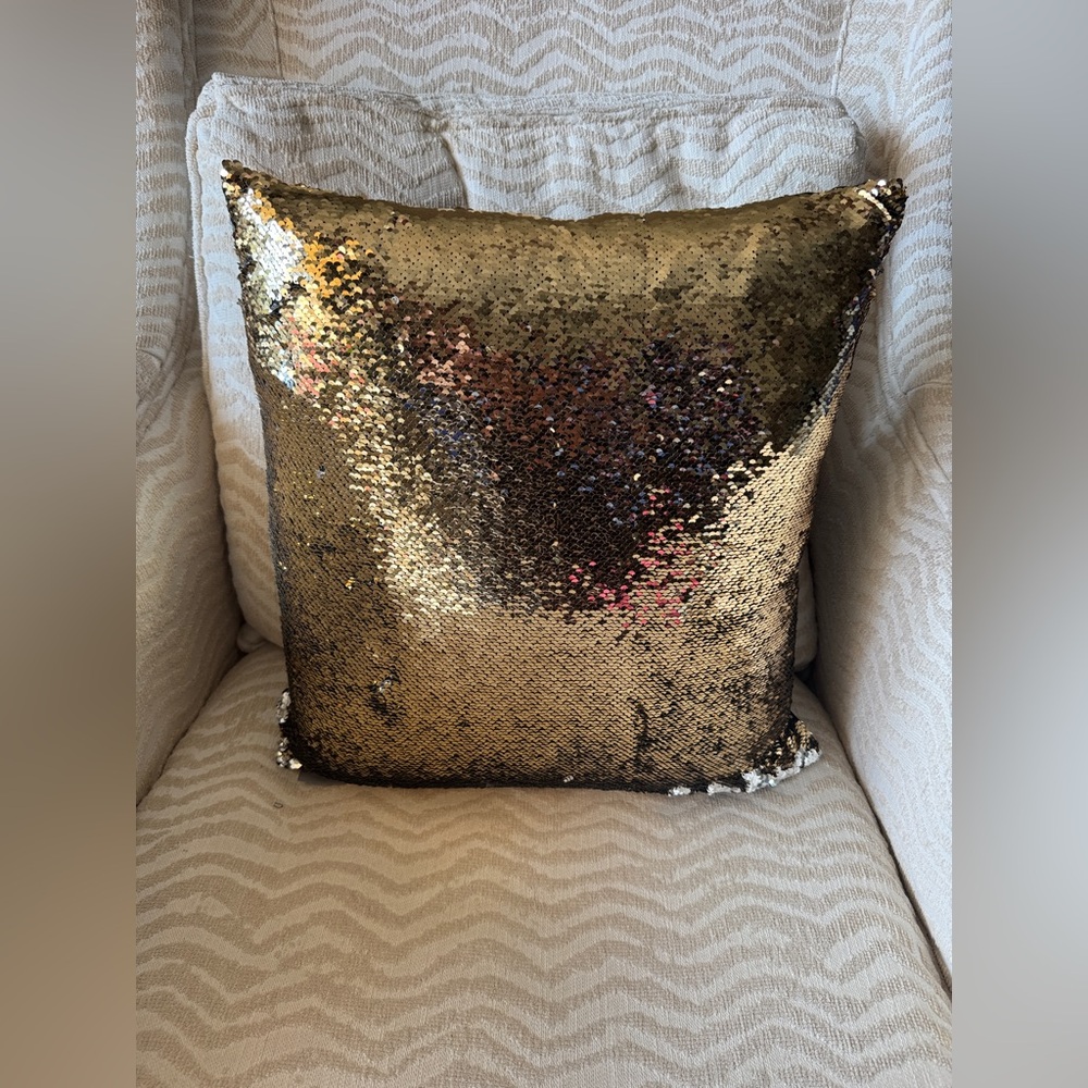 AVIVA STANOFF down pillow sequin cover reversible sequins for decor. 16 X 16
